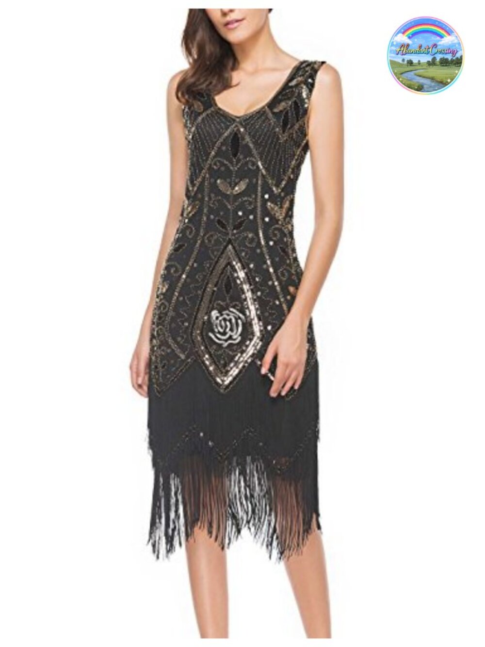 Art Deco Gatsby Sequin Fringed Flapper Cocktail Party Dress